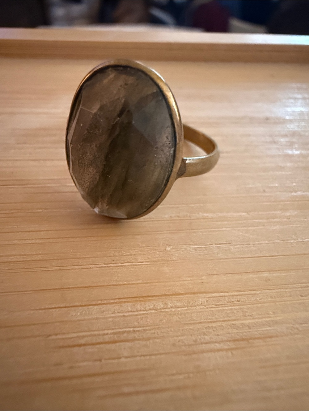 Gold-Tone Oval Smoky Stone Ring - Women Jewelry